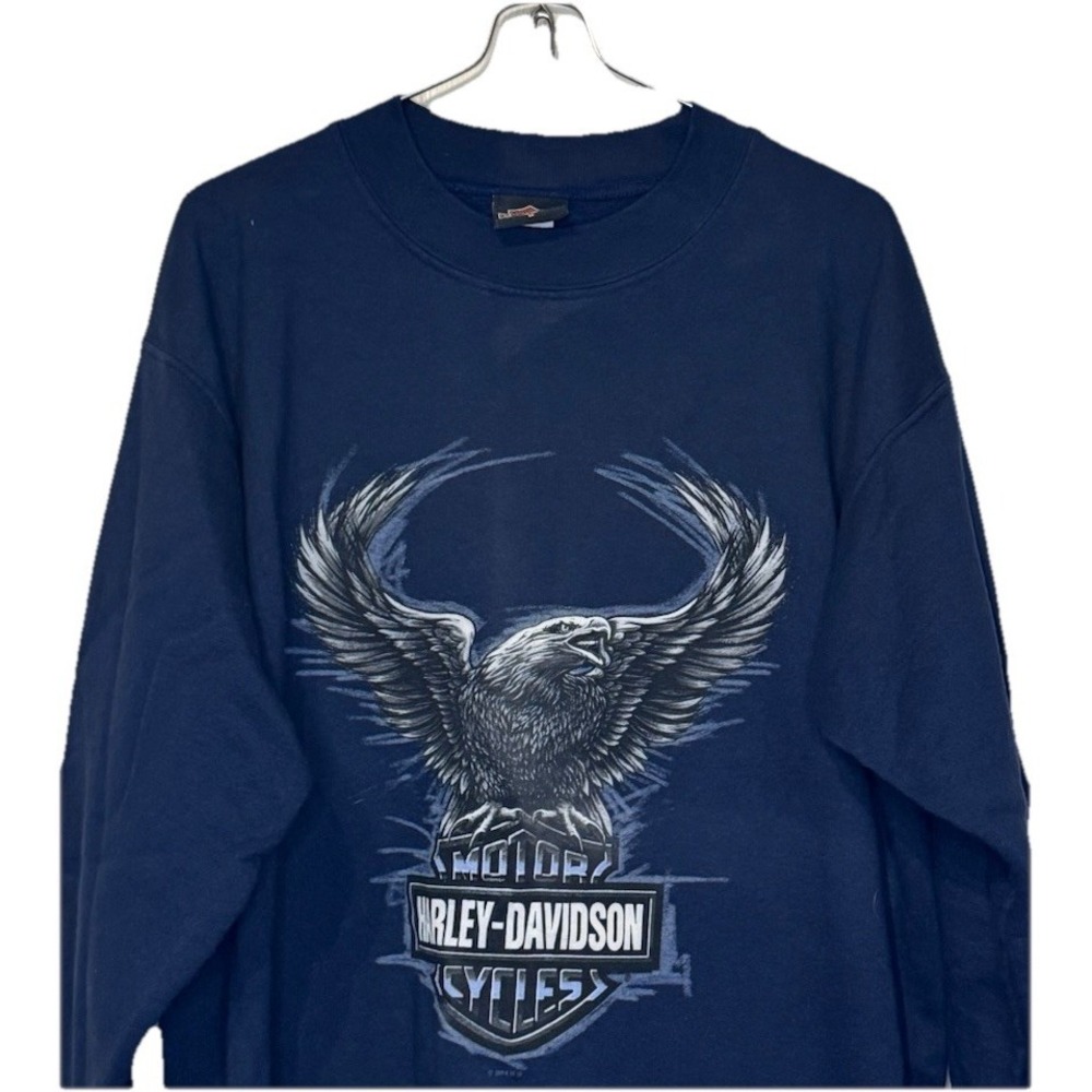 Harley Davidson Men's Vintage 90s Chrome Eagle Engine Crewneck Navy Blue Medium - Picture 4 of 10